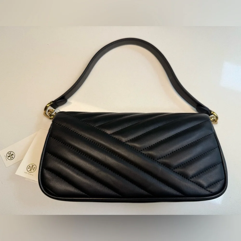 TORY BURCH *NWT* Kira Chevron Small Flap Shoulder Bag in Black Quilted Leather - Picture 4 of 10